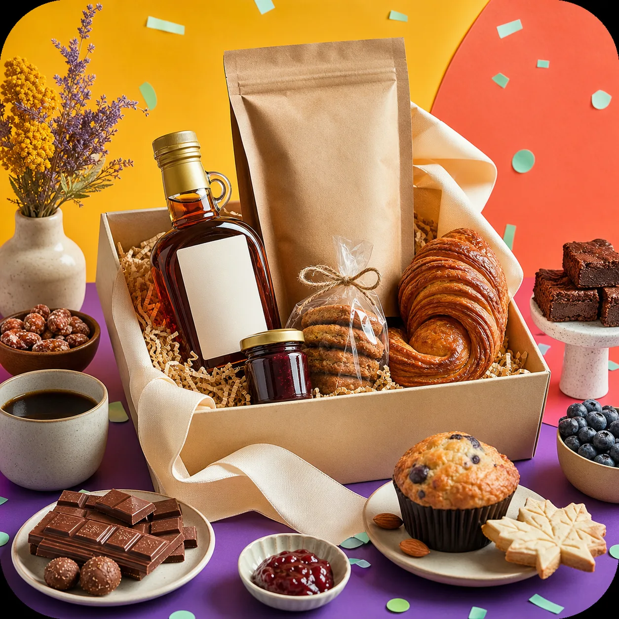 Boîte découverte remplie de produits gourmands locaux.